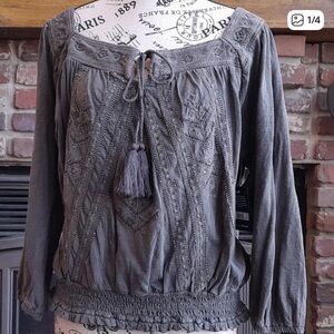 Lucky Brand Women Grey Blouse XL Square Neck